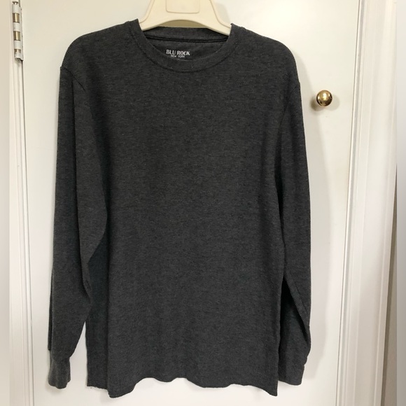 Men’s Blu Rock Gray Thermal Waffle Knit T-Shirt Top - Picture 2 of 16